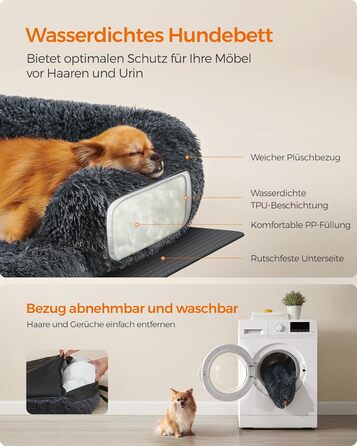 Feandrea FluffyHug Dog Bed, Plush, Dog Blanket Sofa, Sofa Protector Dog, Dog Cushion, Size M, for small and medium-sized dogs, 80 x 75 x 16 cm, dark grey PGW221G02