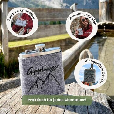 Фляга Gipfelgaudi з фетровим чохлом та лазерним гравіюванням – 200 мл, нержавіюча сталь | Стильна фляга для подорожей та особливих моментів