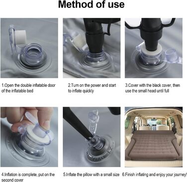 Надувний матрац для авто Vinteky з електричним насосом, 180x145 см, сірий (для кемпінгу, подорожей)
