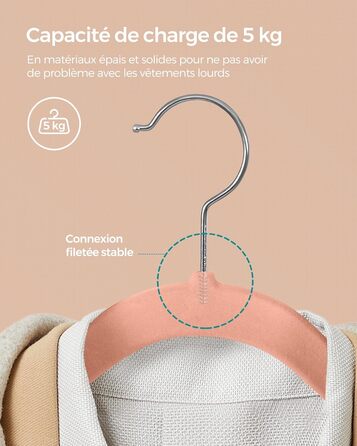 Набір вешалок SONGMICS для одягу, 20 шт., велюрова поверхня, для сорочок, жакеток, пальто та костюмів, 41.5 см, рожевий, CRF026R20