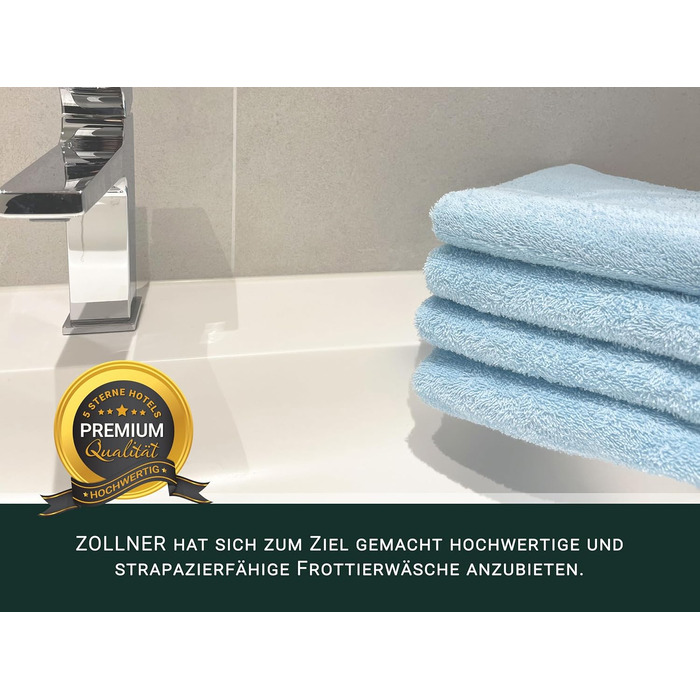 Набір махрових рушників для ванни ZOLLNER, 50x100 см, світло-блакитні, 6 шт. — високопоглинаючі бавовняні рушники готельного стандарту з підвісом