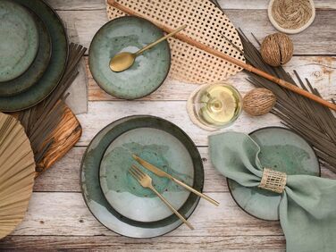 CreaTable Набір посуду Jawa, 18 предметів (12 тарілок) з каменю, для 6 осіб, зелений, миється в посудомийній машині, підходить для мікрохвильовки