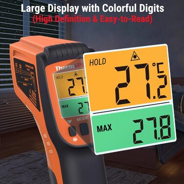 Інфрачервоний термометр ThermoPro TP30 з лазерним цільцем -50°C ~ 550°C, вимірювання MAX/MIN/AVG, для вимірювання температури поверхонь (не для вимірювання температури тіла)