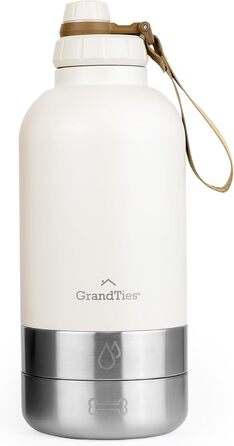 Водяна пляшка для собак GrandTies з двома мисками, 950 мл, витікoвідсутній, для подорожей, прогулянок, кемпінгу (Пудрово-зелений)