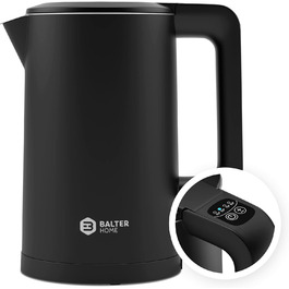 Balter Stainless Steel Electric Kettle with Temperature Control - 40°C to 100°C, Double Wall, BPA Free, 1.7L, 2200W, Quiet, Black