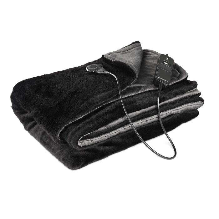 Електрична ковдра Navaris XXL з автовимкненням - тепла ковдра 180x130 см, чорно-сіра, пральна, 180х130 см
