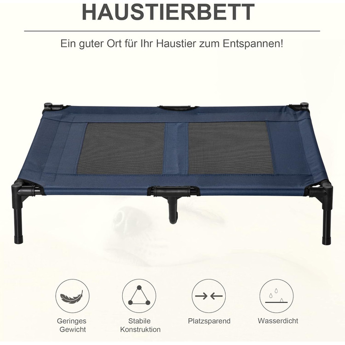 PawHut Лежанка для собак на вулицю, піднята лежанка з дихаючою сіткою, лежанка для домашніх тварин для маленьких та середніх собак, 91 x 69 x 29 см (Блакитний)