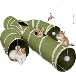 Cat Tunnel Toy, Collapsible Cat Tunnel for Indoor Cats, Interactive Peek-a-Boo Hole, Pet Tunnel with Cat Wand Toy (Cactus Shape, XXL (30cm*150cm))