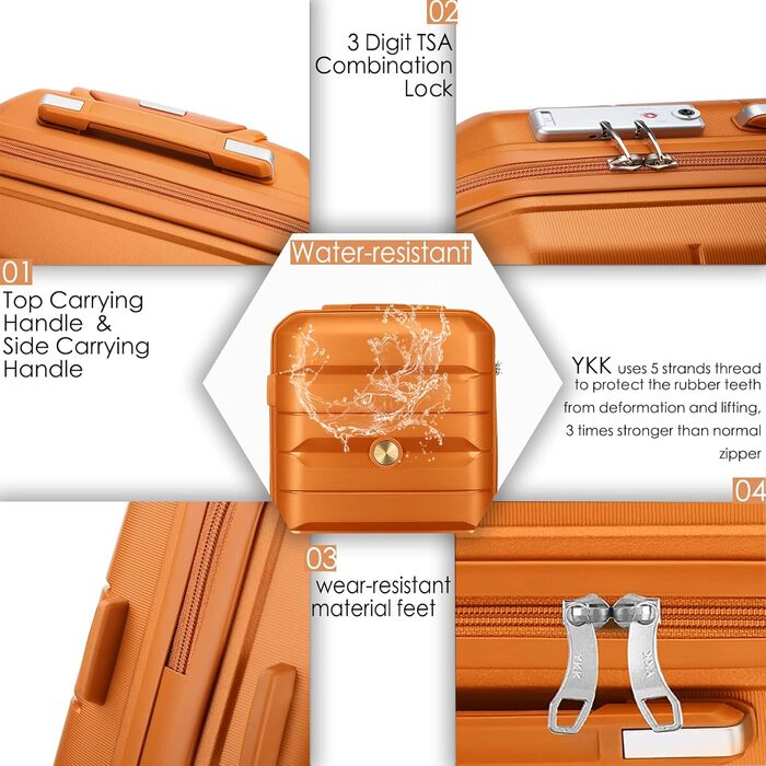 Чохол-валіза Sea Choice з поліпропілену, розширюваний, ручна поклажа, 4-х частинний набір, з TSA замком (Оранжевий)