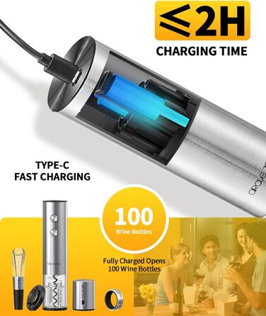 Електричний відкривачка вин CIRCLE JOY 6-в-1 з зарядною станцією, комплект з нержавіючої сталі, з обрізачем фольги, аератором та 2 вакуумними закривачами