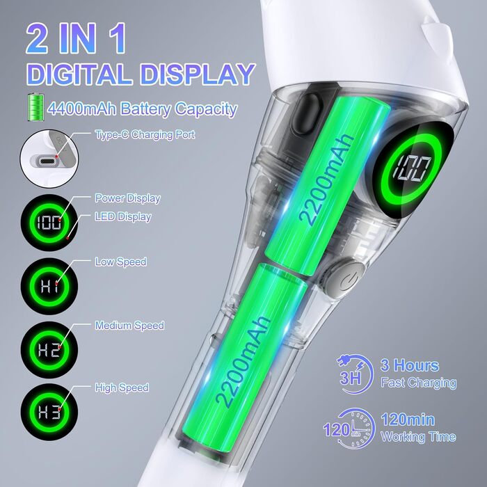 Електрична щітка для чищення з 8 насадок, регулювання швидкості, LED дисплей - для ванної, кухні, авто