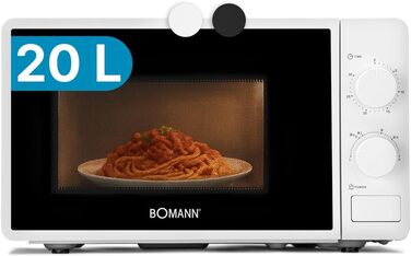 Мікрохвильова піч Bomann MW 6014 CB (Біла): 700 Вт, 20 л, 6 рівнів потужності, поворотний піднос 360°