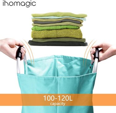 IHOMAGIC Великий кошик для білизни 120 л, складаний, з ручками, для подорожей, мішок для прання, зберігання одягу, XL, синій, 43x43x79 см
