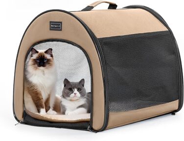 Складана переноска для собак Petfit для маленьких собак і котів, портативна та з гарною вентиляцією, для дому, з вигнутим дахом, переноска-ліжко для собак з анти-відкриваючим блискавкою та подушкою (Хакі, M)