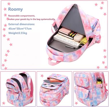 Шкільний рюкзак для дівчинки-підлітка, вінтажний рюкзак, набір, квітковий дизайн, рюкзак для ноутбука, шкільні сумки для жінок, для школи, подорожей, з ланч-бокс та пеналом (фіолетовий)