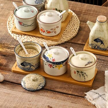 Керамічна цукерниця з ложкою, 430 мл, з кришкою та ложкою, для спецій, солі, кави, для кухні, дому, кав'ярні (Білий) (Рибка 300 мл)