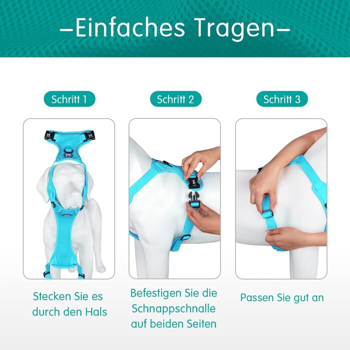 Поясна шлейка для собак PoyPet з сітки, дихаюча, м'яка, світловідбиваюча, з регульованим обхватом, синього кольору (M)