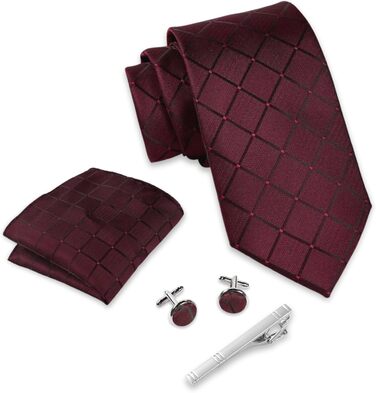 Набір краваток Massi Morino для чоловіків з нагрудною хусткою, краватковою голкою та шпильками для краватки - подарунковий набір для весілля, винний колір, розмір універсальний