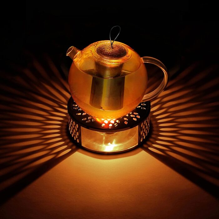 Скляна чайник Creano 1.2л з підставкою, 3-секційна з нержавіючої сталі та ситечко, для листового чаю, без крапель (1000мл)