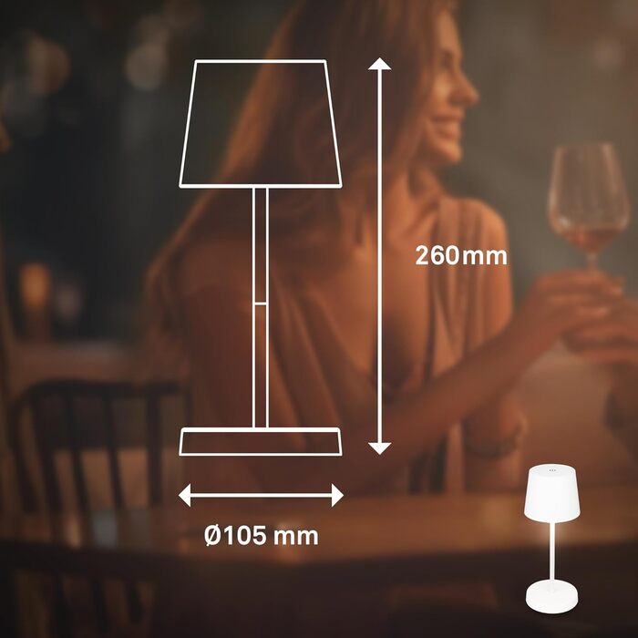 LED лампа BRILONER бездротова, диммерна настільна лампа з USB-C, для дому та кемпінгу, Ø105x260 mm