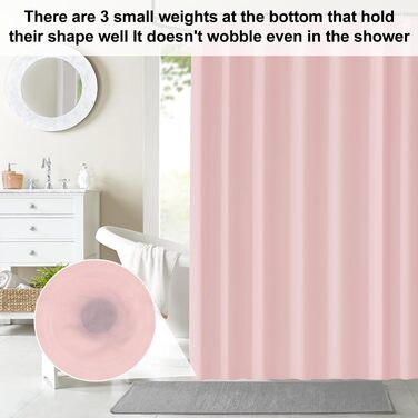 Штора для душу 180x180 см, водонепроникна, антигрибкова, для ванни/душу, з кільцями, рожева