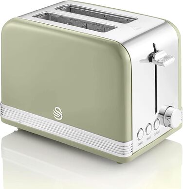 Набір для сніданку Swan Retro: 1.8L чайник, тостер на 2 шматки, мікрохвильова піч 20L, зелений, вінтажний дизайн