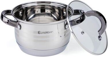 Набір посуду EliteHoff Induktion: 12-ти частинний набір каструль та сковорідок з нержавіючої сталі з кришками та чорними ручками, для всіх типів плит