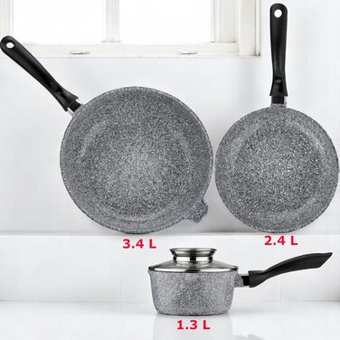 Набір каструль та сковорідок EliteHoff Induktion, 17 предметів, з антипригарним покриттям, для всіх типів плит, нержавіюча сталь, сірий, E-7031