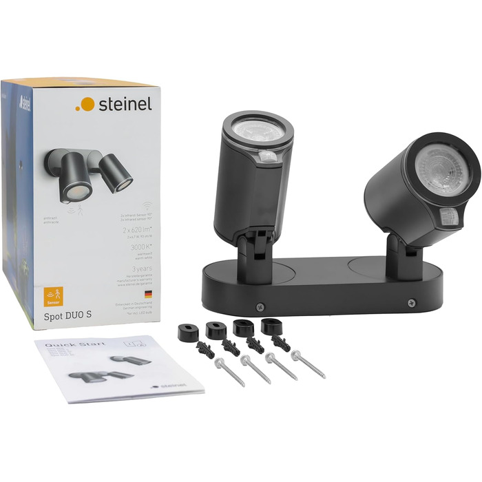 Steinel LED Spotlight DUO SC Connect, smart outdoor wall light, motion sensor, dimmable, controllable via app, schedule function, 7 W, 3000K, Anthracite (manual control)