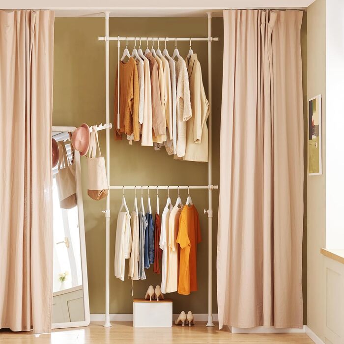 SoBuy® FRG109 Telescopic Wardrobe System with 2 Clothes Rails - Clothes Storage System, Shelving System, Clothes Rack