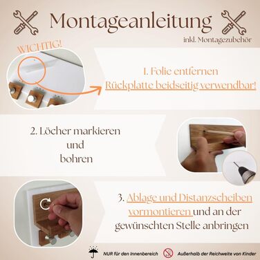 Сучасне ключниця Alakay з полицею - блискуче дерев'яне ключниця для стильного зберігання ключів, підставка для ключів. Ідеально підходить для дому або офісу, практична та елегантна (білий)