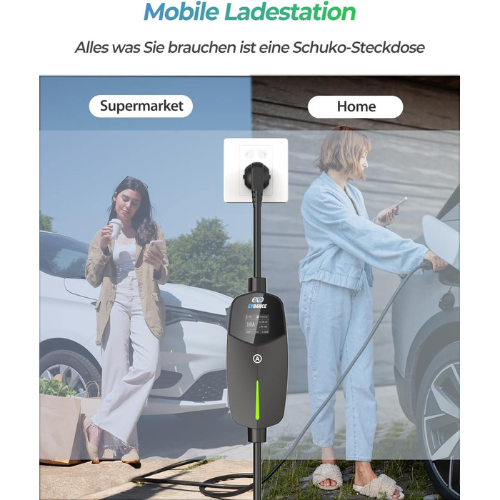 Кабель для зарядки електромобіля Type 2 Schuko, 3.68kW, 6.1м, 6-16A (чорний)