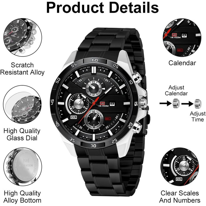 Годинник чоловічий OFF CUP з датою, кварцовий хронограф, водонепроникний, з нержавіючої сталі, стильний аксесуар для бізнесу та повсякденного носіння, ідеальний подарунок, срібно-чорний колір