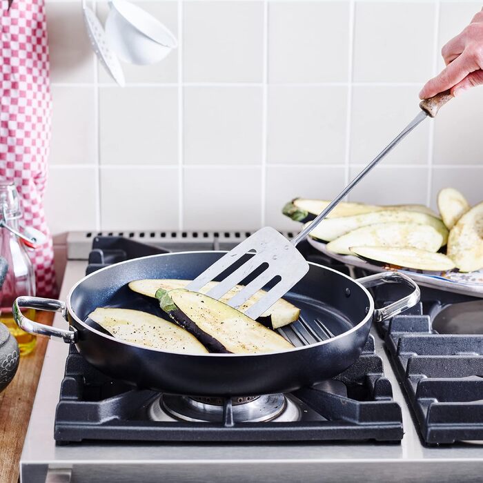 GreenPan Essentials кругла гриль-сковорода 28 см, керамічне антипригарне покриття, без PFAS, для індукції, для посудомийки, чорна