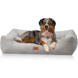 Knuffelwuff Dog Bed with Corduroy Fabric and Hand-Woven Character Olivia XL 105 x 75cm - Removable Cover - Washable - for Large, Medium, and Small Dogs (L 105 x W 75 x H 25 cm, Light Grey)