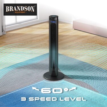 Вентилятор підлоговий Brandson з LED дисплеєм та пультом дистанційного керування - 3 швидкості, поворотний, надтихий