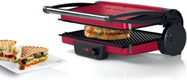 Електричний контактний гриль Bosch TCG4104 3-в-1, 2000 Вт, червоний, з регулюванням температури та знімними алюмінієвими пластинами