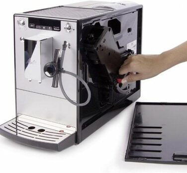 Melitta Solo & Perfect Milk – Fully Automatic Coffee Machine with Milk System, Cappuccino Machine for coffee or cappuccino, silver. Silver Fully Automatic Coffee Machine.