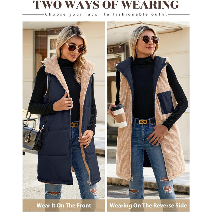 Жіноча жилетка Tuopuda з капюшоном, стельтована, з флісовою підкладкою, тепла зимова куртка, безрукавка, термо жилетка з коміром-стійкою, на блискавці, для осені/зими, колір: морський, розмір L