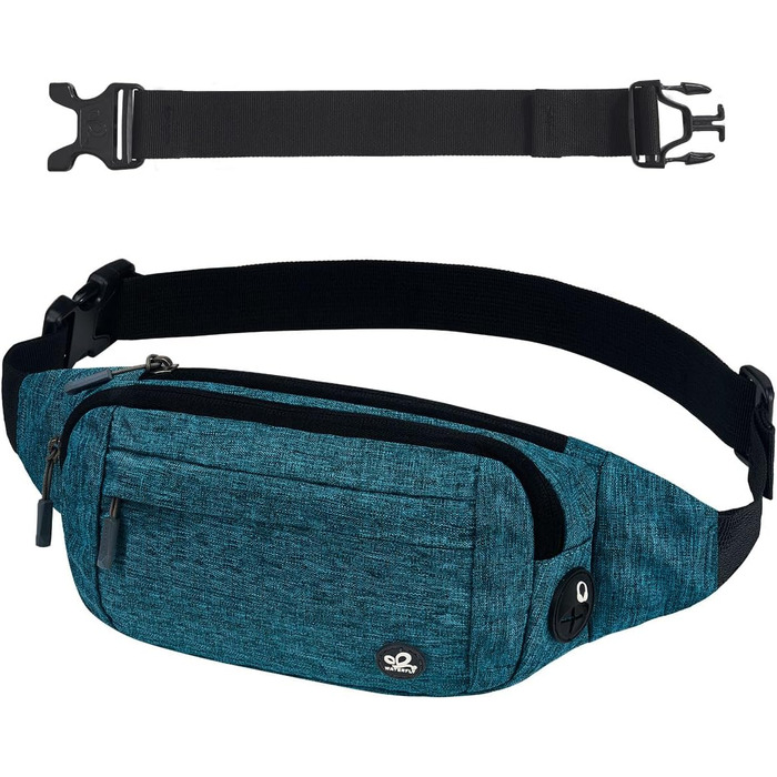 WATERFLY Поясна сумка на пояс для чоловіків та жінок: спортивна сумка на талію, Bum Bag, Hip Bag, Waist Fanny Pack з подовжуваним ремінцем для подорожей, піших прогулянок, дресирування собак, активного відпочинку на природі, блакитний колір