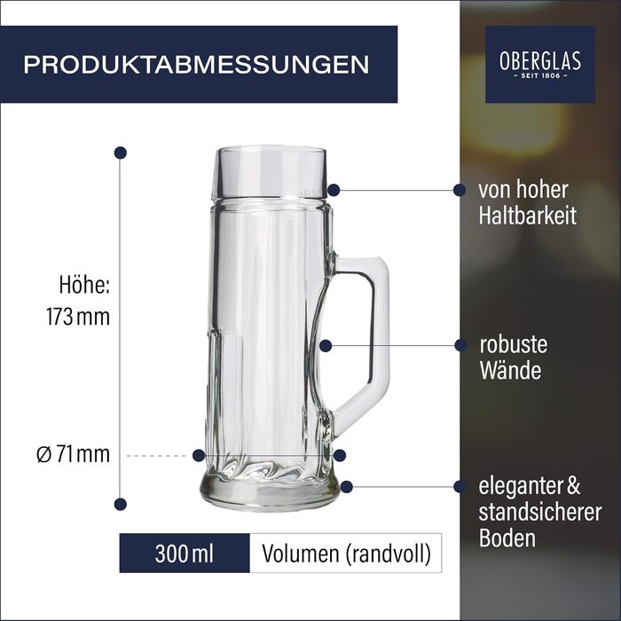Набір пивних кухлів Stölzle Oberglas Premium Ribbed 6 шт. 0,3л - Міцні скляні кухлі для пива з ребристою поверхнею, придатні для мийки в посудомийній машині