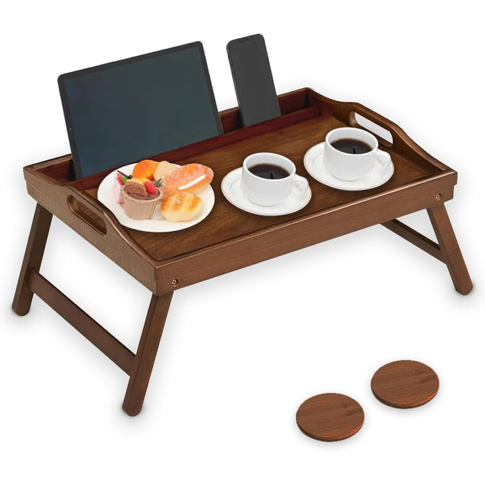 Бамбуковий піднос для сніданку Phillipa Home з 2 підставками - великий, для ноутбука 17,3 дюйма, їжі та напоїв