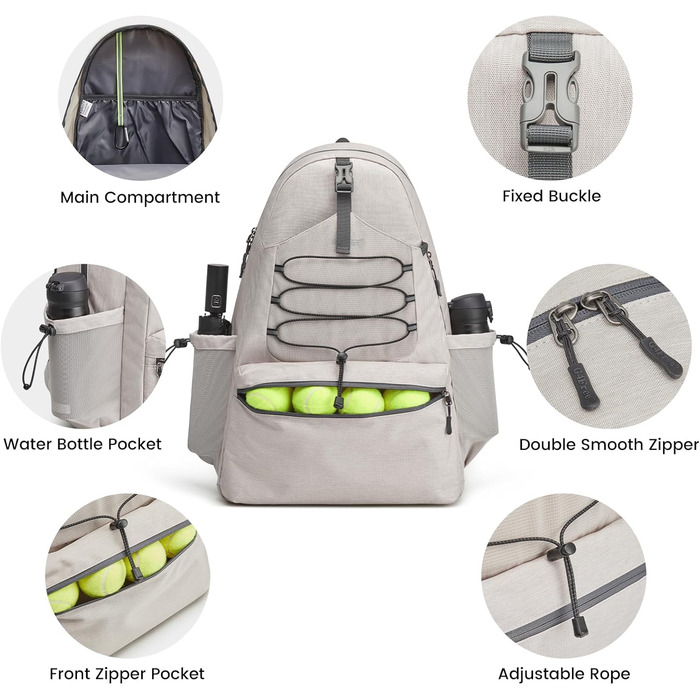 G4Free Tennis Bag Backpack - Large Capacity Sports Bag with Shoe Compartment for Men & Women (Ivory)
