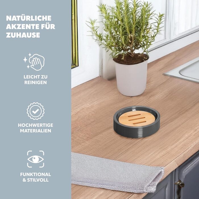 Підставка для мила Bremermann Segno з бамбука та пластику (сіра)