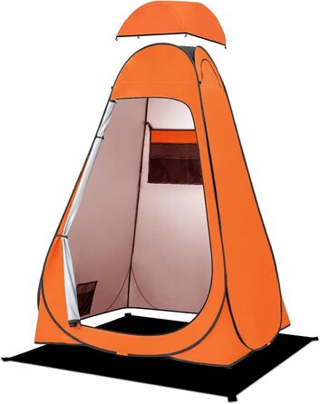 Brian & Dany Pop Up Camping Shower Tent - Portable Changing Tent with Rainfly & Windows - Outdoor Privacy Shelter - UPF 50+ Waterproof - Green/Orange