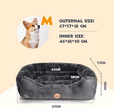 Nobleza Dog Bed for Small and Medium-Sized Dogs, Cats - Non-Slip Dog Basket with Super Soft Fiber Filling, Washable, Black, 67x57cm