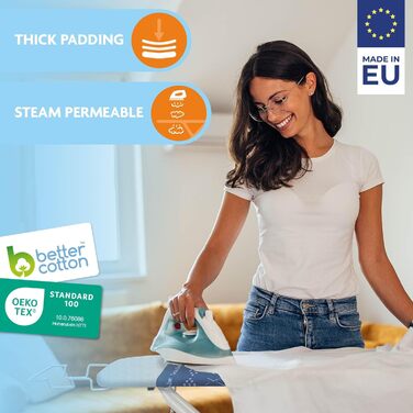 Глянець для прасувального столу Comfort, розмір XL, універсальний, 52x138 см, 100% бавовна з шаром молтона, блакитний