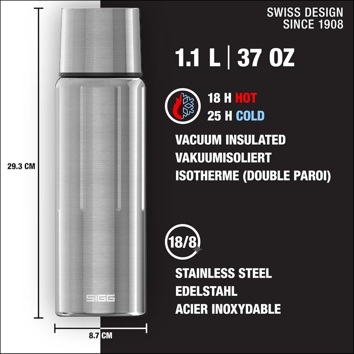SIGG - Insulated Drinking Bottle - Thermos Flask Gemstone IBT - With Cup - Leak-Proof - Featherlight - BPA-Free - 18/8 Stainless Steel - 0.5L / 0.75L / 1.1L