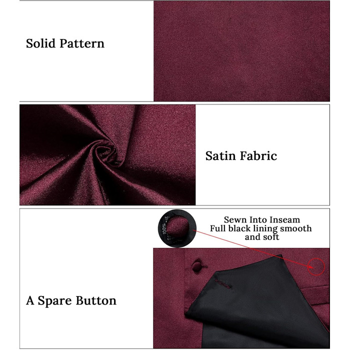 Жилет чоловічий DiBanGu з атласу та краваткою-метеликом, набір для костюма/смокінгу, однотонний, для весілля/вечірки (3XL, атлас, бордовий)