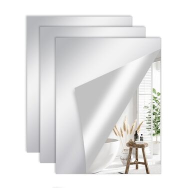 3 самоклеючі дзеркальні наклейки на плитку, 40 x 30 см, гнучка дзеркальна плівка, акриловий дзеркало для стін, дверей, ванних кімнат та шаф, 3 шт. 30*40 см